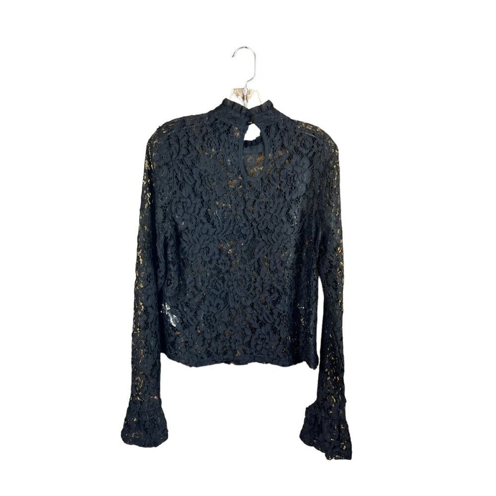 Pretty Little Thing Women's Black Lace Flare Sleeve Top - Picture 2 of 7